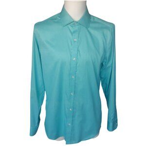 RW & CO SZ M Fitted 100% Cotton Teal Green Men's Dress Shirt